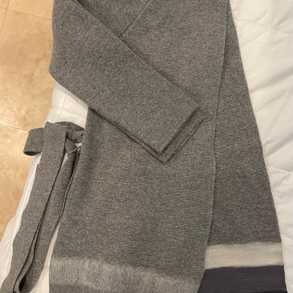 Ann Taylor luxurious gray cardigan sweater with matching belt